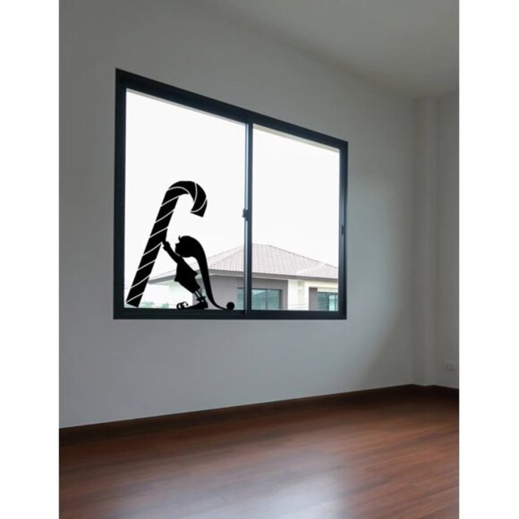 Reusable Christmas Elf Large Candy Cane Window Cling silhouette Decal - Picture 3 of 5